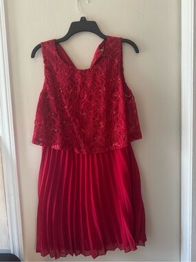 Red Lace & Pleated Cocktail Dress